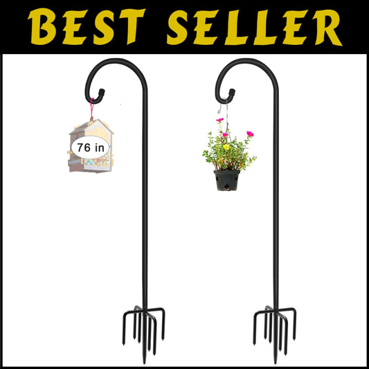 Matte Black 76" Shepherd Hook with 5 Prongs - Sturdy Hanger for Outdoor Decor