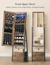 Load image into Gallery viewer, Full-Length Mirror Jewelry Cabinet with Velvet Compartments &amp; 2 Drawers
