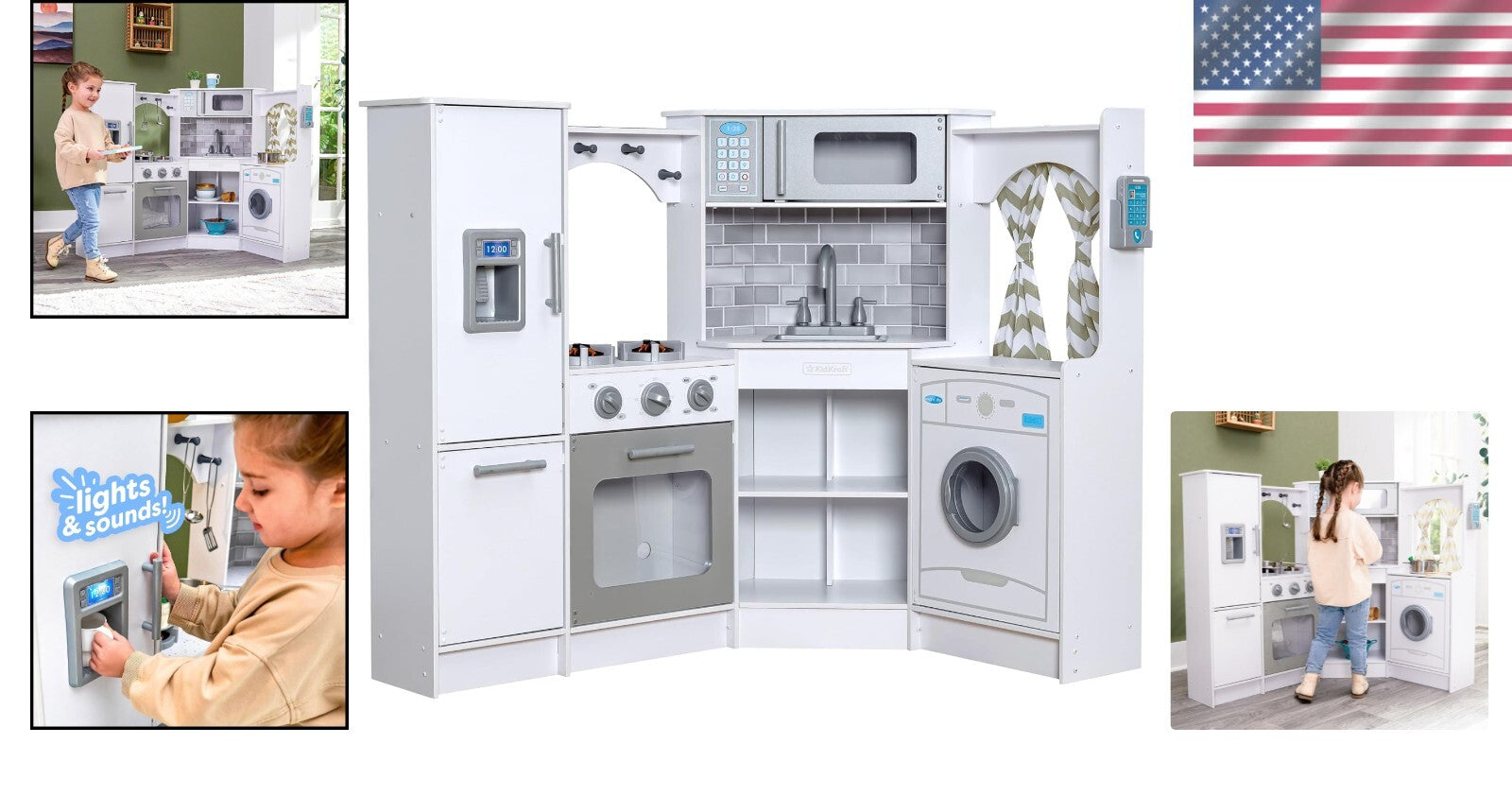 Deluxe Wooden Play Kitchen Set with Lights & Sounds - Perfect for Small Spaces