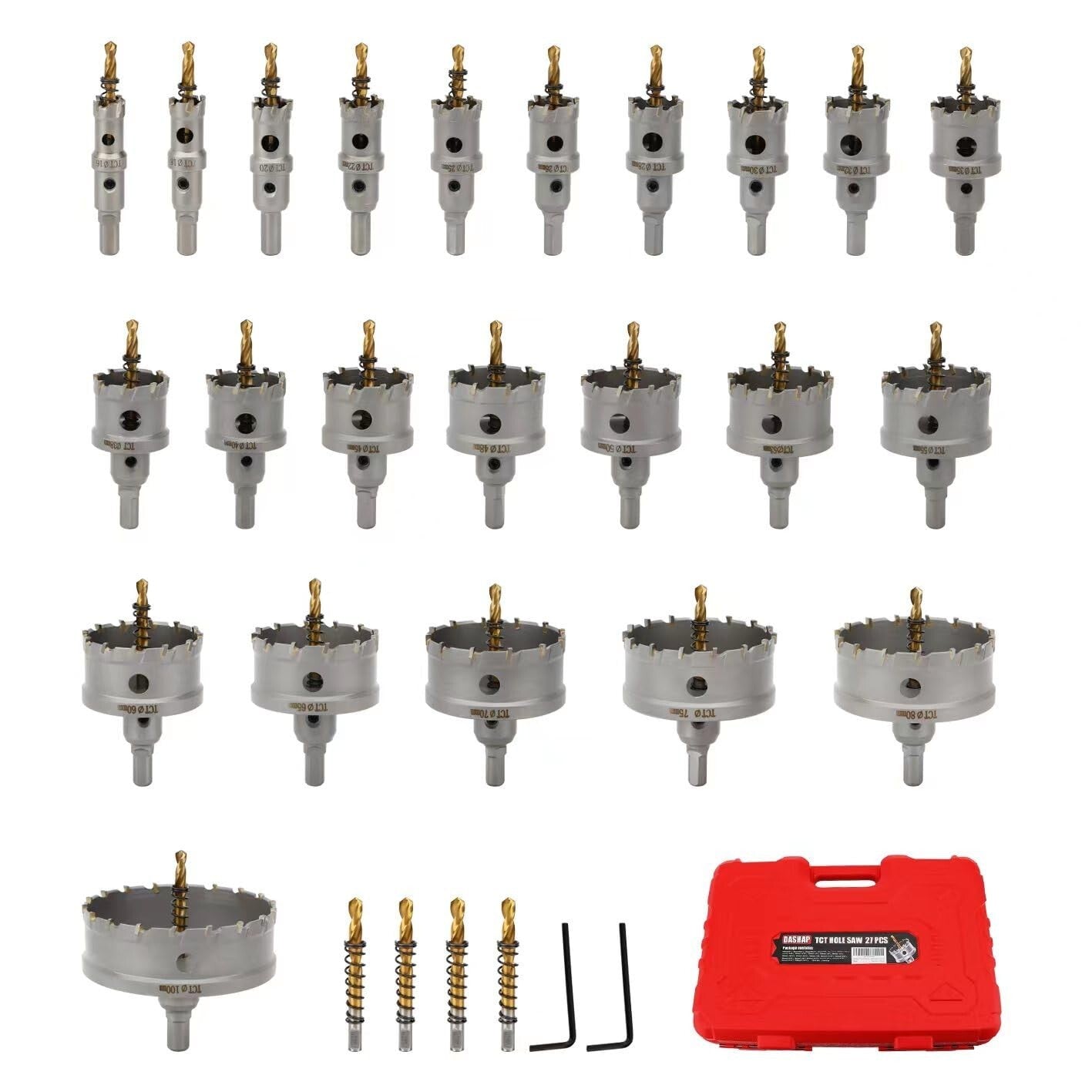 Compact 27PCS Hole Saw Set with Tungsten Carbide Bits for Steel & Iron Drilling