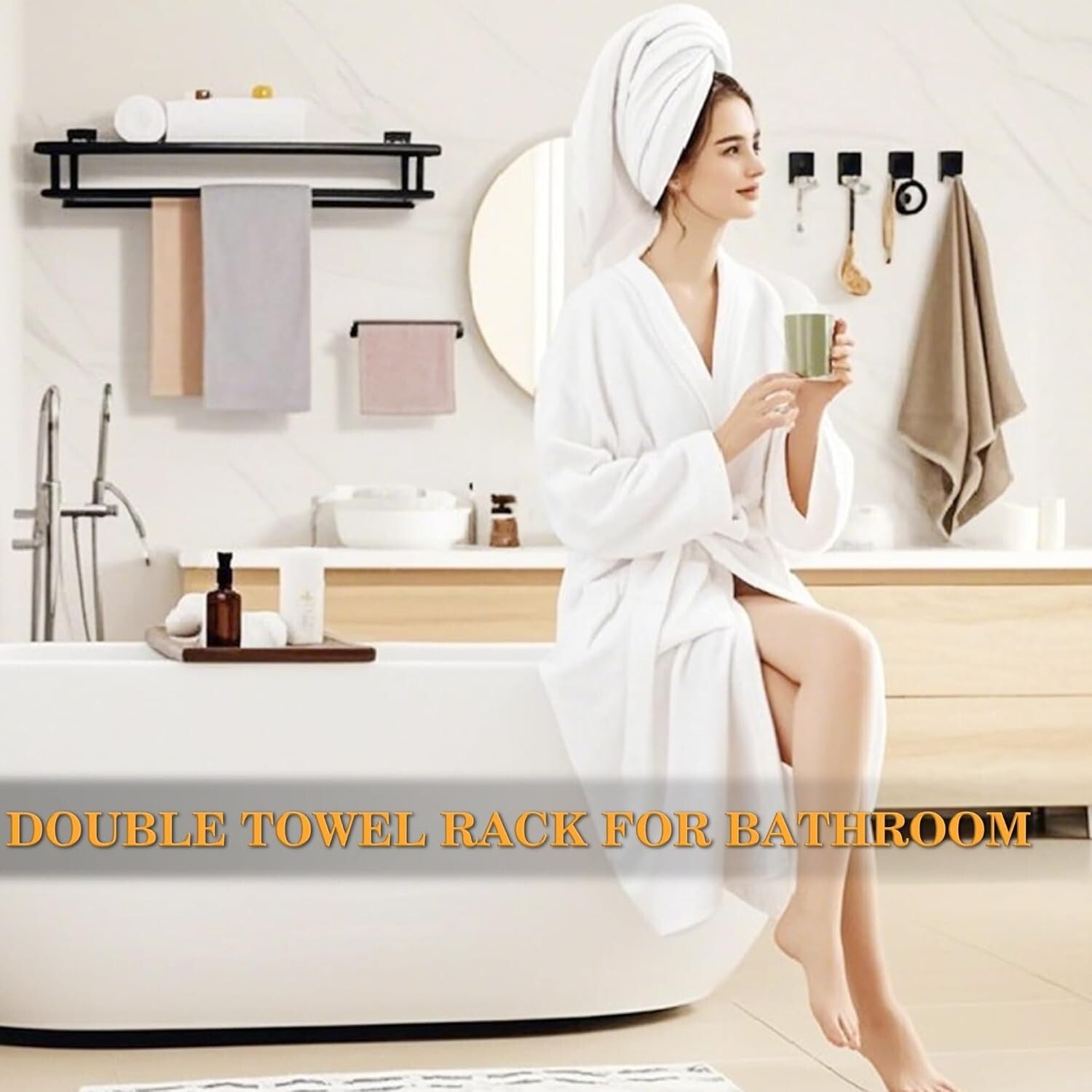 Elegant 24-Inch Wall-Mount Towel Holder in Matte Black - Heavy Duty Design