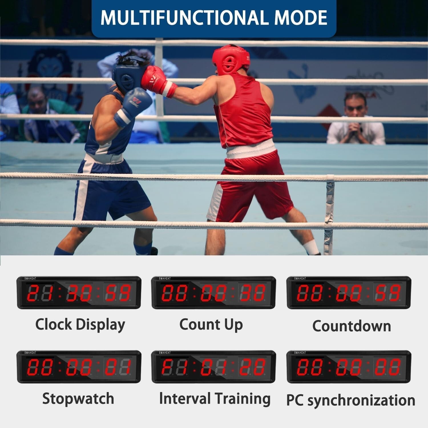 Large LED Gym Timer with Interval Programming & Adjustable Height - 11 lb Model