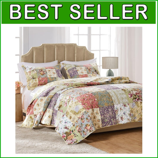 Blooming Prairie 100% Cotton Reversible Quilt Set - Twin/XL Floral Patchwork