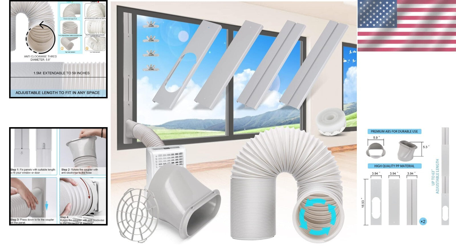 Efficient Portable AC Window Vent Kit - Fits Horizontal & Vertical Windows
