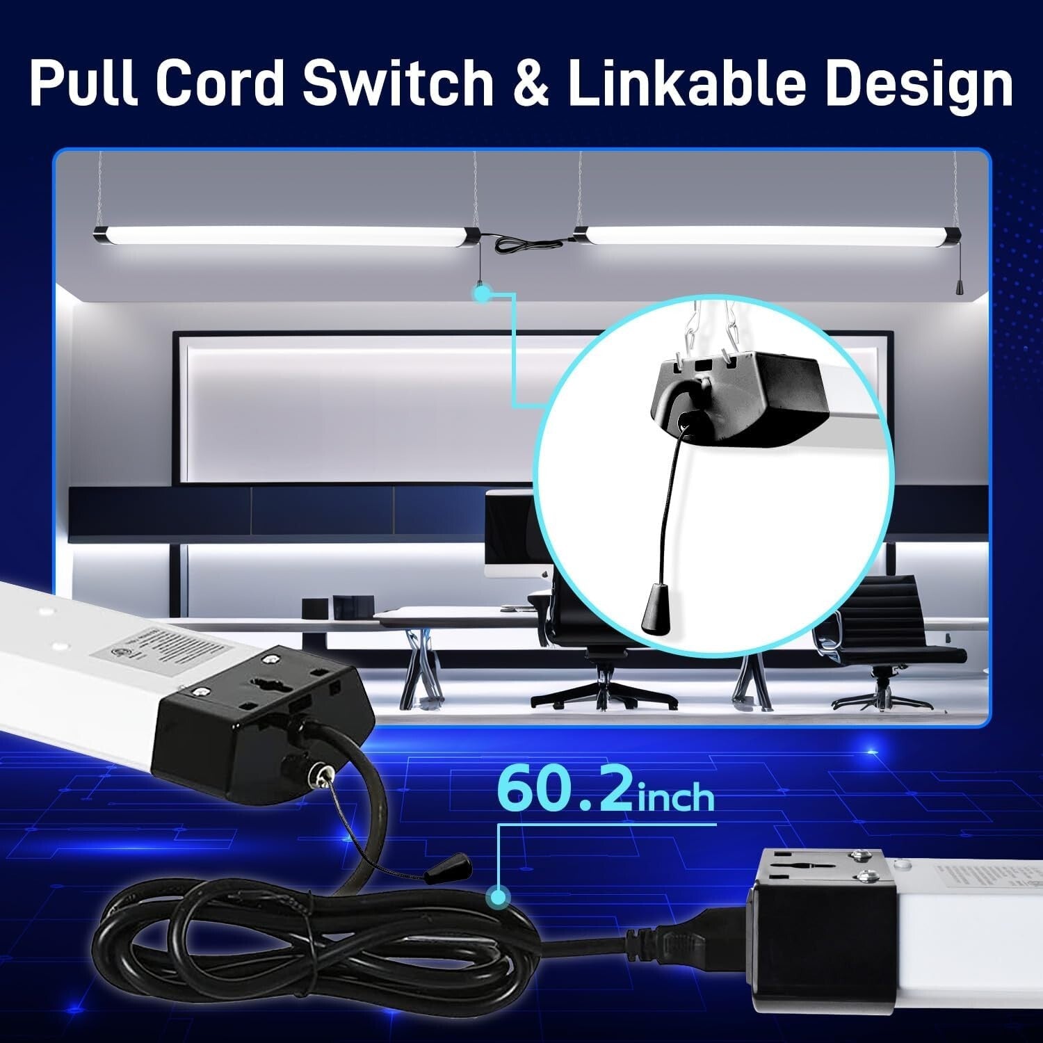 4FT Linkable LED Shop Light - 8000 Lumens, 70W Energy Efficient Garage Lighting