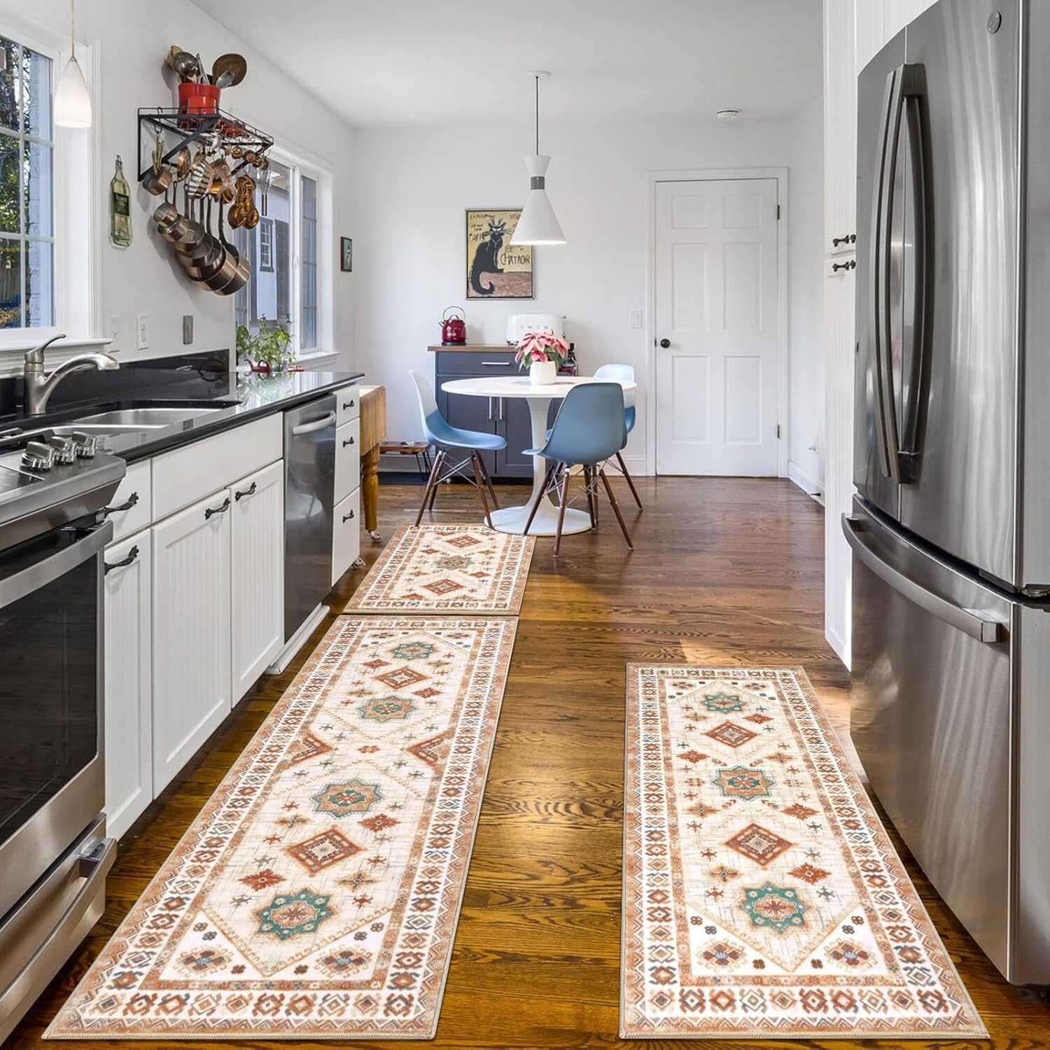 Durable & Washable 3-Piece Kitchen Rug Set with Runner - Elegant Floral Design