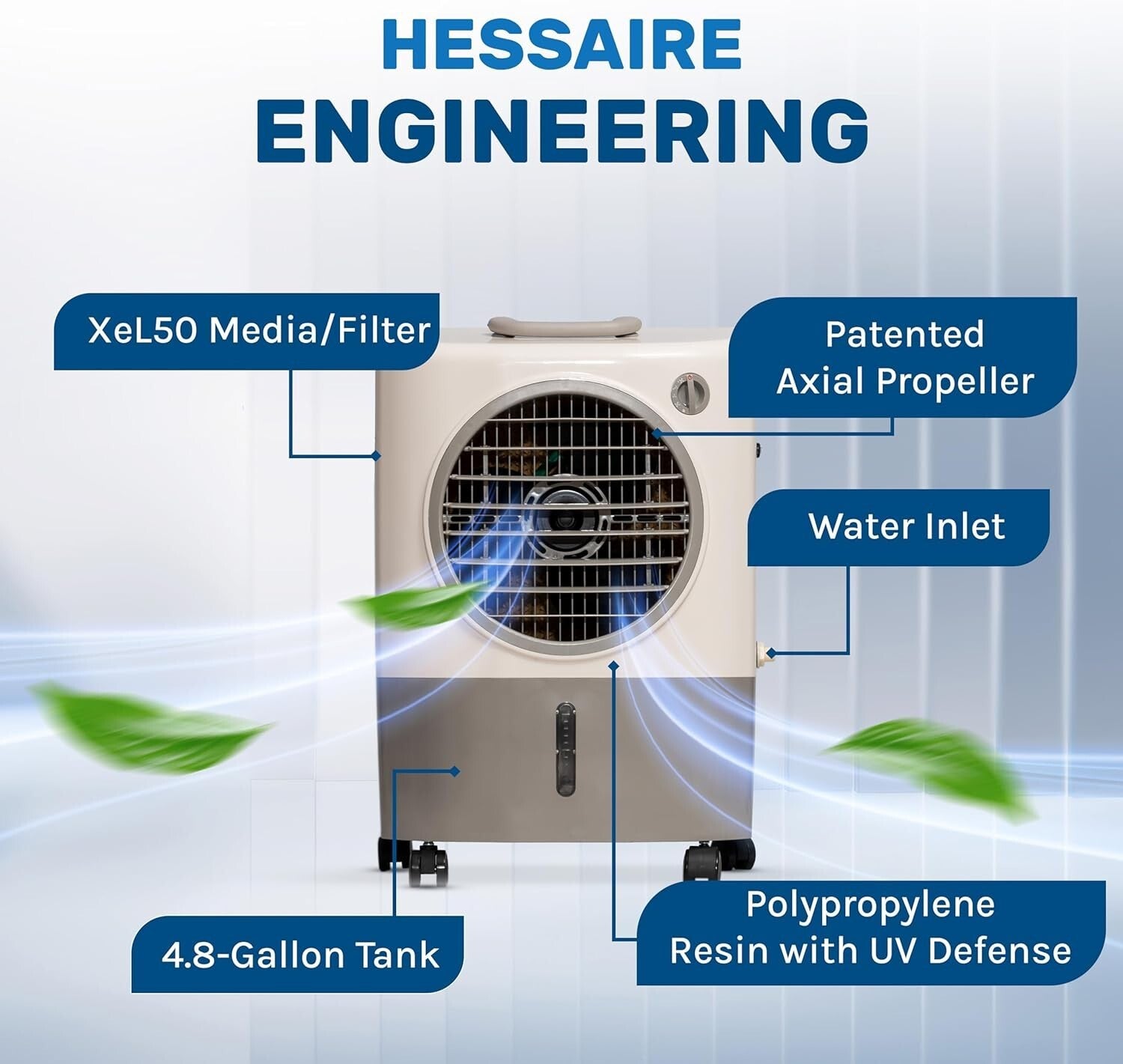 Efficient 1300 CFM Evaporative Air Cooler - 2-Speed Fan for 500 Sq. Ft. Areas
