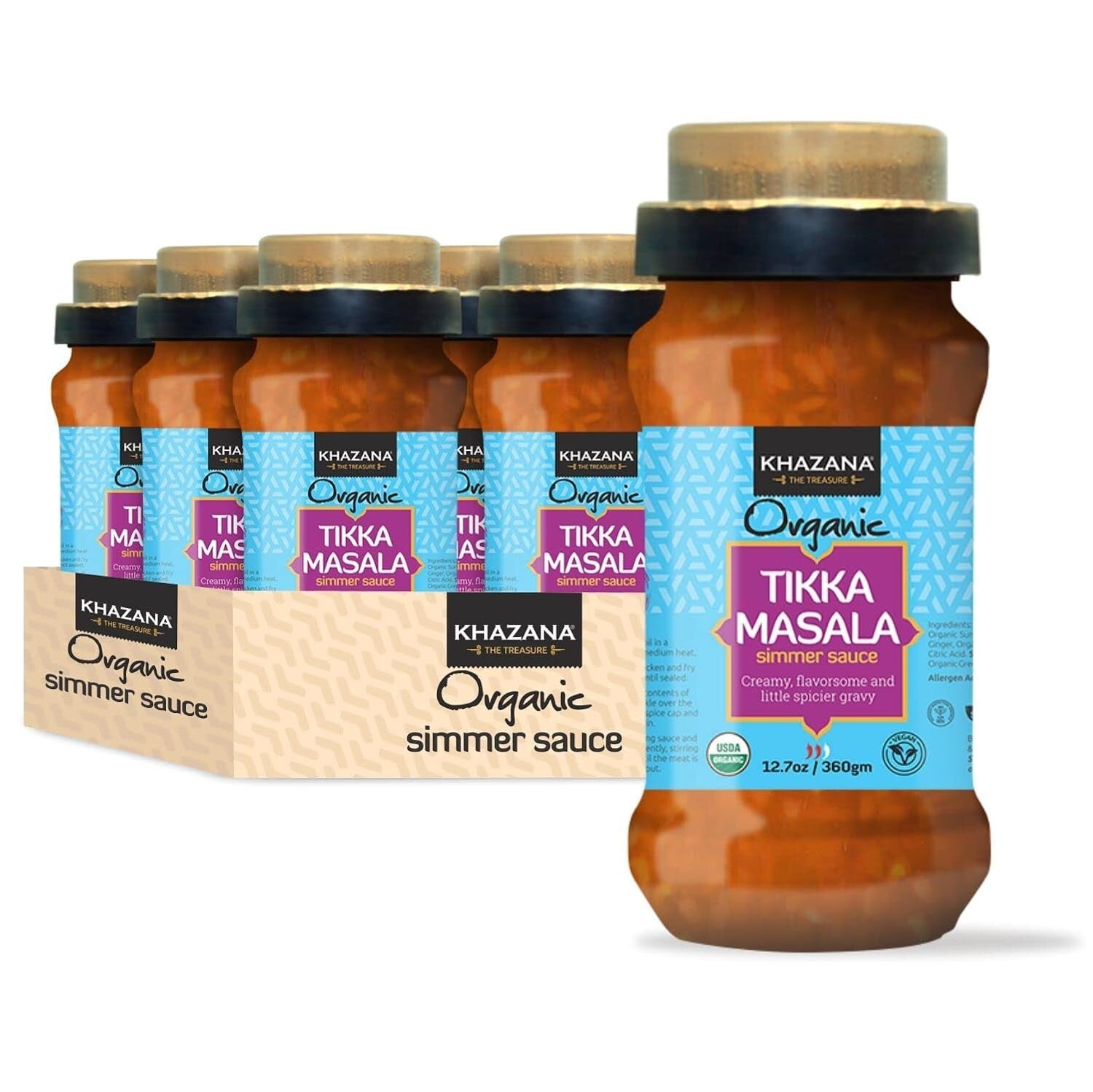 Delicious Organic Tikka Masala Simmer Sauce - Authentic Flavors, 12.7oz Jars