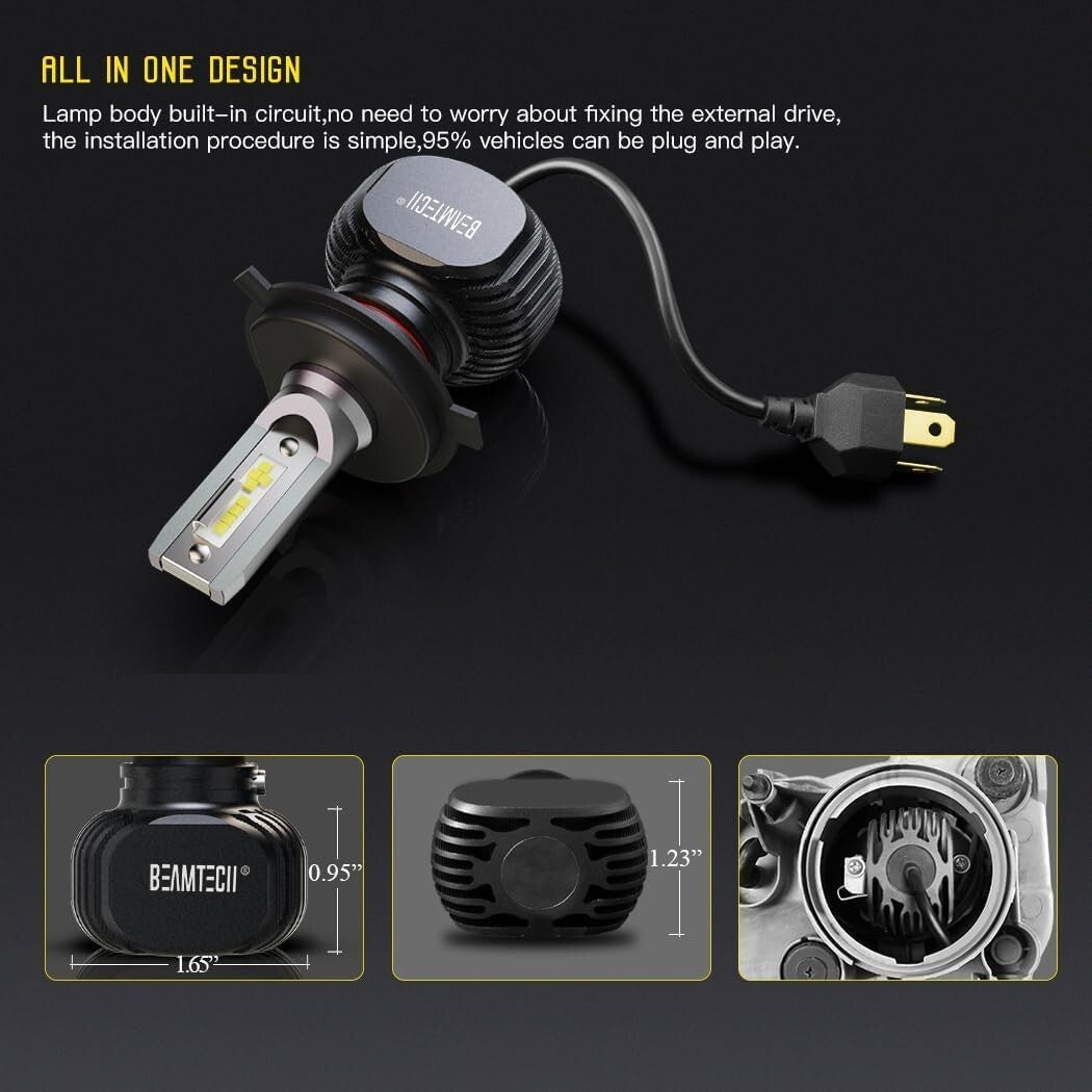 H4 S1 Series 900-3 Fanless Fog Light Bulbs - 300% Brighter, 6500K White, 2 Pack