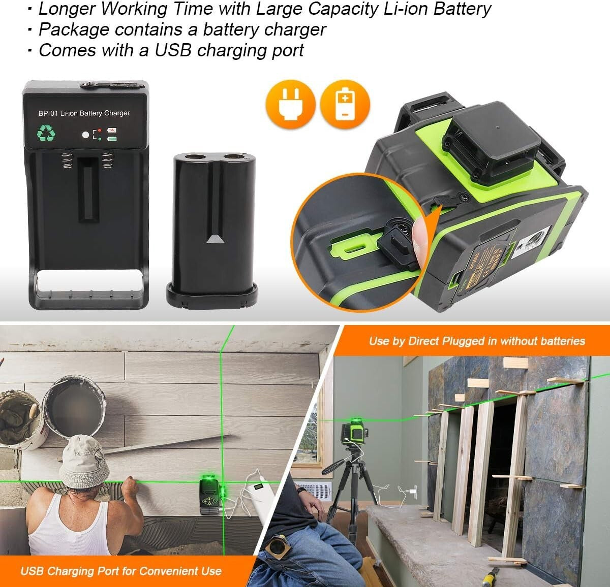 Professional 3-Plane Laser Level with 360° Green Beam for Construction Tasks