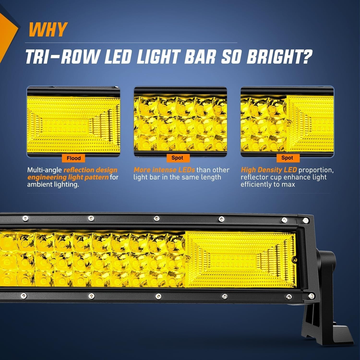High Power 52-Inch LED Light Bar with Yellow Beam – 783 Chips for Trucks & 4x4s