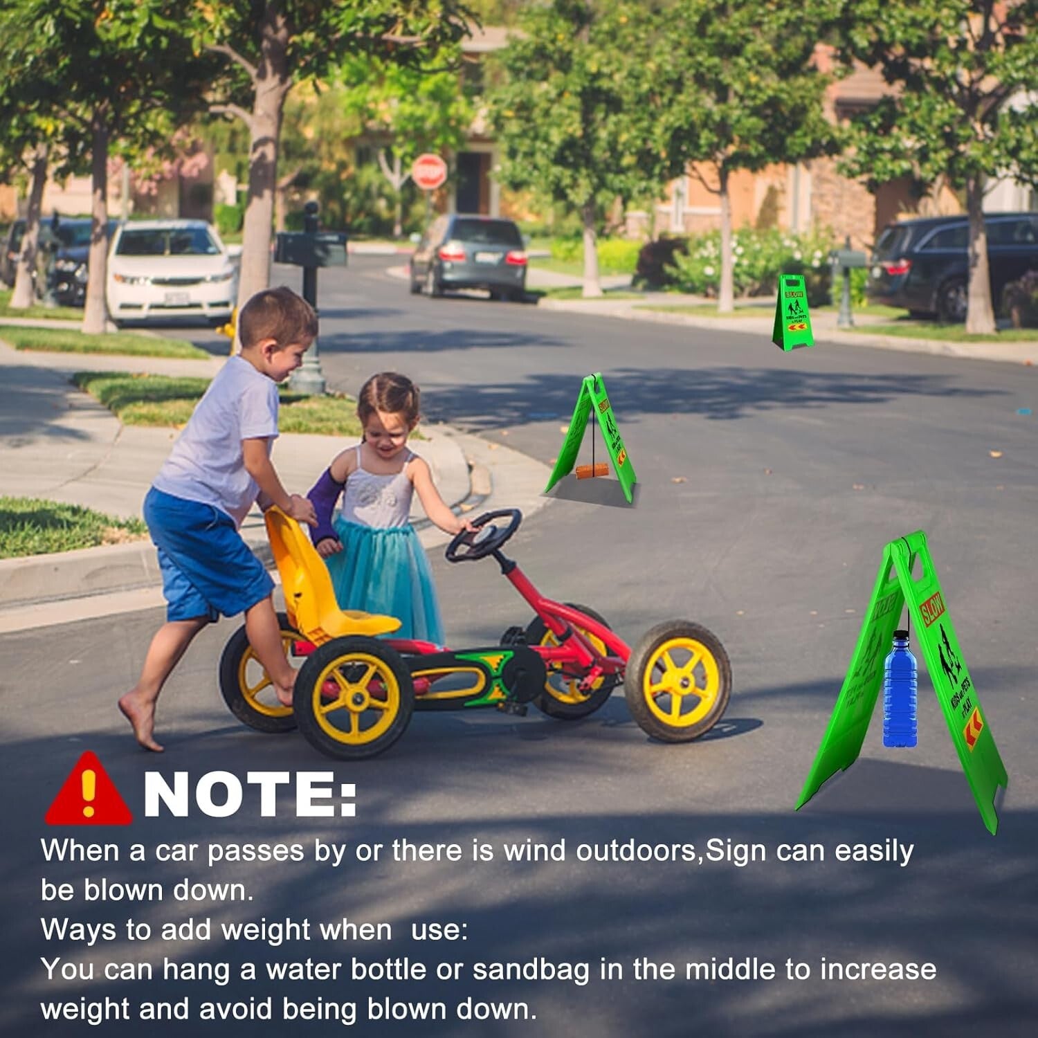 2-Sided Reflective Kids At Play Warning Sign - Foldable & Lightweight, 4 Pack