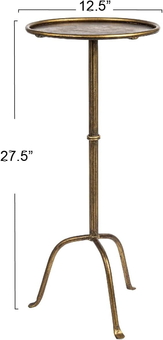 Durable Antique Brass Cocktail Side Table - 12.5 Inches of Timeless Style