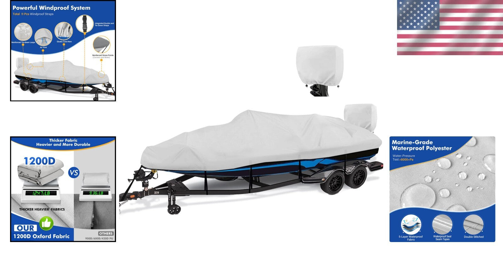 Durable 14-16ft Boat Cover with Ripstop Material & Adjustable Windproof Straps