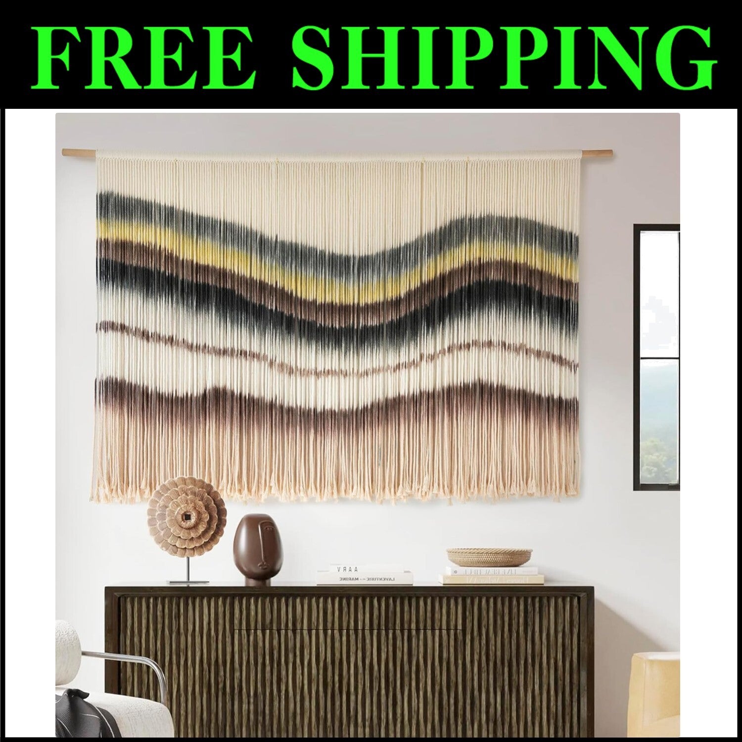 Organic Cotton Macrame Wall Decor - Lightweight 3lb Tapestry for Instant Charm