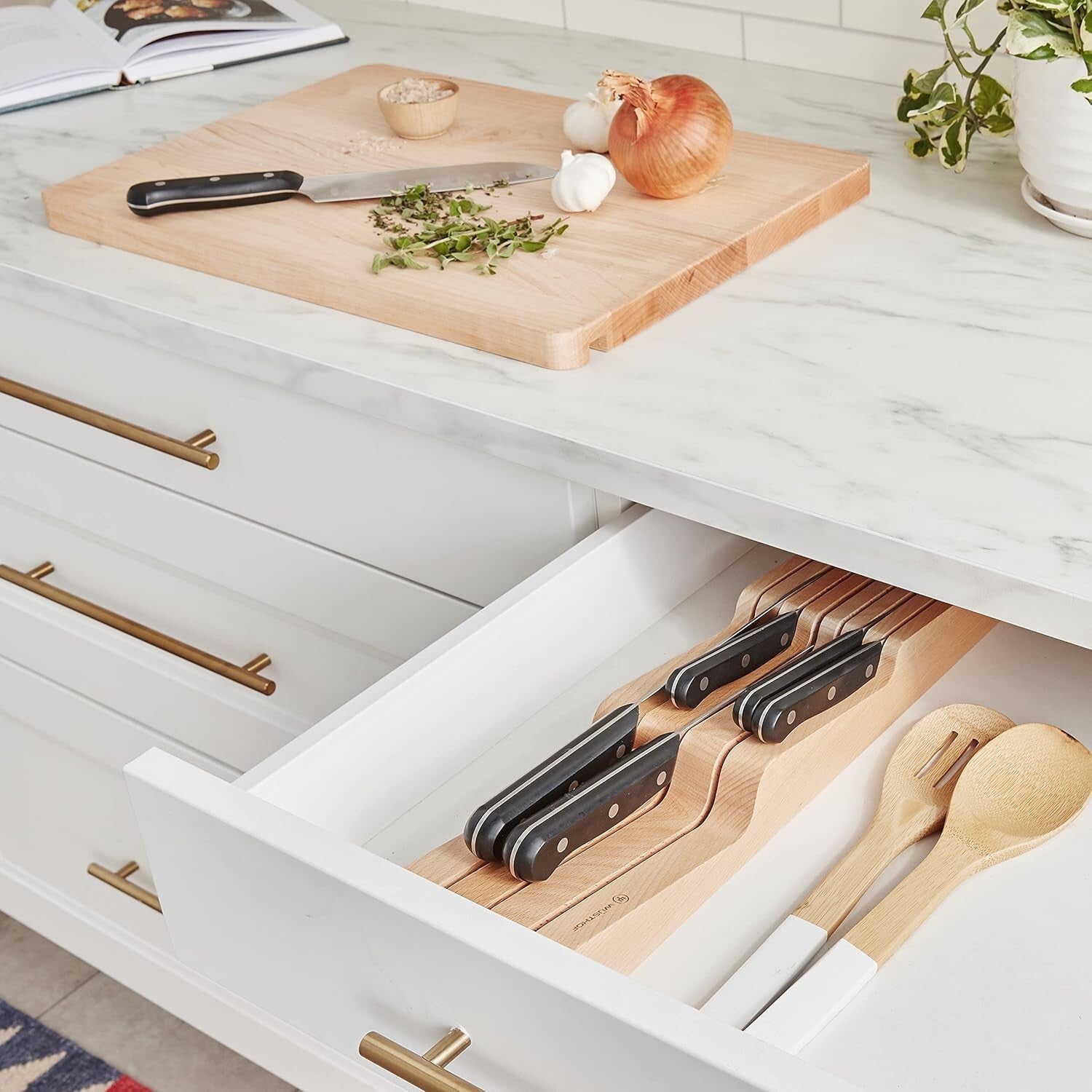 Natural Wood 7-Slot In-Drawer Knife Storage - Elegant & Space-Saving Solution
