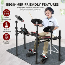 Load image into Gallery viewer, Electronic Drum Set for Beginners, 8&quot; Mesh Pads, 10&quot; Cymbals, Kick Pedal, Stool, Sticks