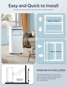 Portable Air Conditioner 10,000 BTU - Cool, Dry, Fan Modes, White, Cools 450 Sq.ft