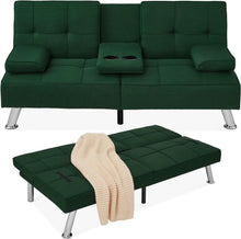 Load image into Gallery viewer, Modern Linen Folding Futon: Reclining Sofa Bed, Dark Green, Dorm Apartment