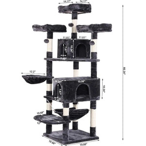 Large 66.3 Inch Cat Tower Multi-Level with Plush Top Perches Sisal Scratching Post Play House