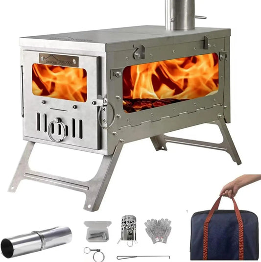 OUTDOOR TSG Foldable TA1 Titanium Tent Stove, Ultralight Small Wood Stove for Camping