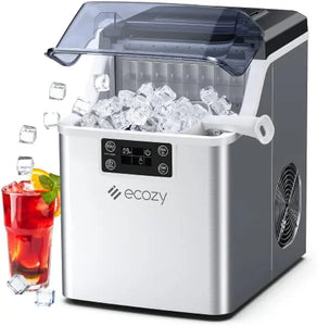 Ice Maker, 45lbs/Day, Stainless Steel, Auto Self-Cleaning, 24 Cubes in 13 Mins