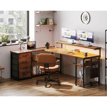 Load image into Gallery viewer, Reversible 61&quot; L-Shaped Computer Desk with Drawer, Power Outlets &amp; LED Lights for Gaming