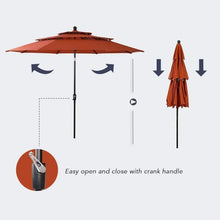 Load image into Gallery viewer, 10 Foot Patio Umbrella, 3-Tier Design, Aluminum Pole, 8 Ribs, Auto Tilt, Market Style