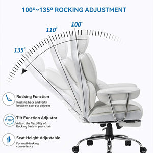 Big and Tall High Back PU Leather Wide Computer Chair for Heavy People - White