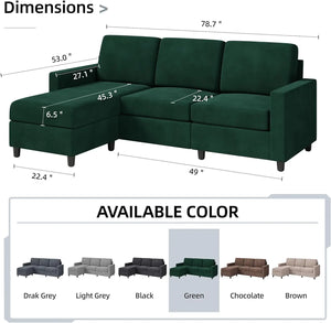 Convertible Combination Sofa Modern Linen L-Shape 3-Seat Sofa Reversible Recliner Green