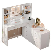 Load image into Gallery viewer, 65.9&quot; Vanity Desk with LED Lighted Mirror &amp; Power Outlet, Modern Corner Makeup Table for Dressing Room