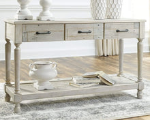 Load image into Gallery viewer, Farmhouse Solid Pine Wood Sofa Console Table, Whitewash Finish, Signature Design