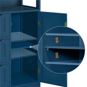 Navy Blue Wood Bathroom Storage Cabinet | Open Shelving, 22"L x 12"W x 34"H