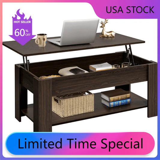 SMILE MART Modern 47.5" Wood Lift Top Coffee Table with Lower Shelf