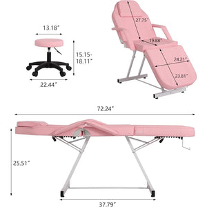 Esthetician Bed with 3-Section Design, Swivel Stool for Lash & Tattoo Services