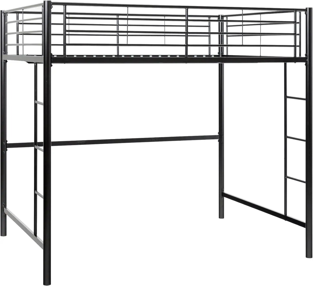 Twin Size Urban Industrial Metal Loft Bunk Bed, Black Frame