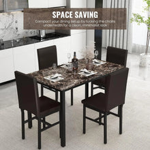 Load image into Gallery viewer, Dining Table Set for 4, 5 Pieces Faux Marble Kitchen Dining Set with 4 Leather Upholstered Chairs