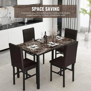 Dining Table Set for 4, 5 Pieces Faux Marble Kitchen Dining Set with 4 Leather Upholstered Chairs