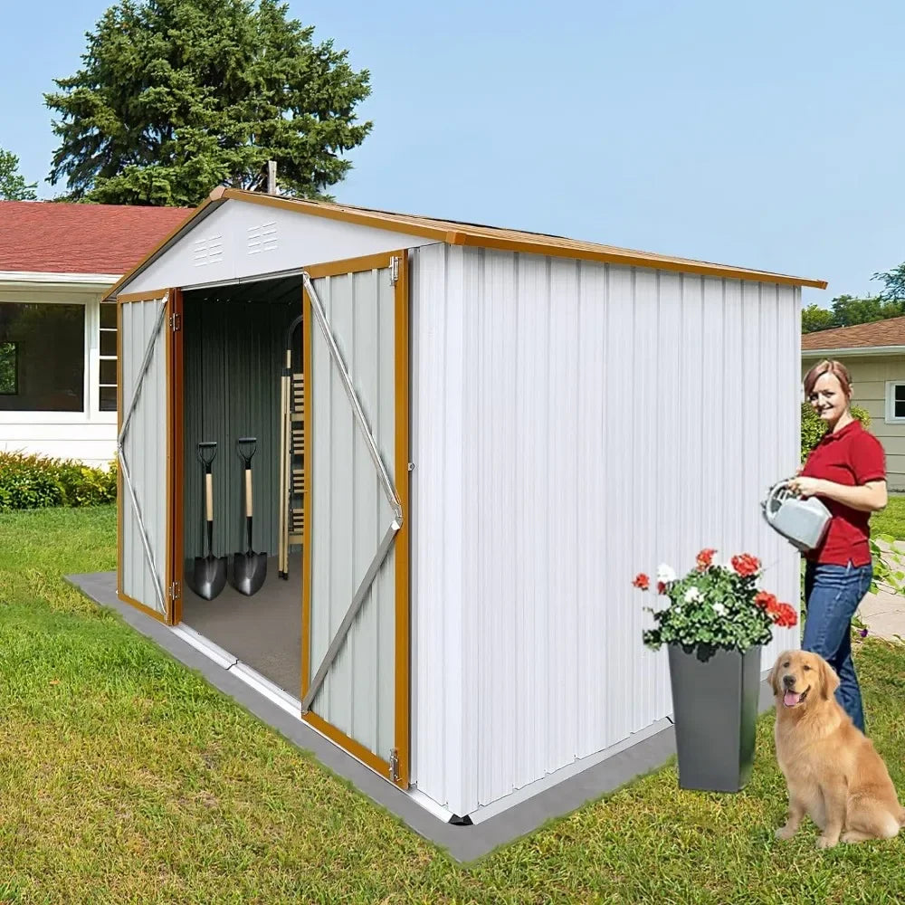 Utility Tool Shed Storage House - 6ft x 8ft Metal Garden Shed, Lockable Door