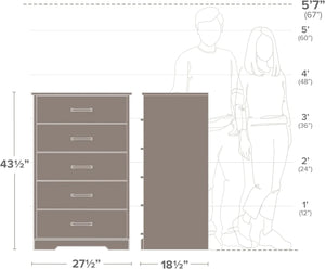 Rustic Black Dresser for Bedroom, Chest 5 Drawers, 18.5" D x 27.5" W x 43.5" H