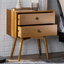 Load image into Gallery viewer, Mid-Century Modern 2-Piece 2-Drawer Solid Wood Nightstand Set | Caramel