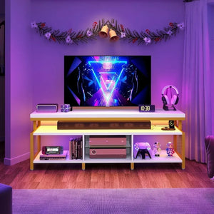 LED TV Stand - 70/65", Open Storage, Power Socket | Industrial Style