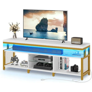 LED TV Stand - 70/65", Open Storage, Power Socket | Industrial Style