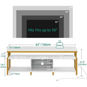 LED TV Stand - 70/65", Open Storage, Power Socket | Industrial Style