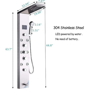 Stainless Steel LED Shower Panel Tower System - 6-Function Rainfall Waterfall Head