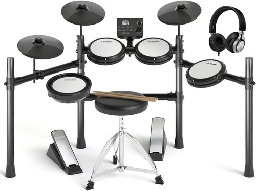 Electronic Drum Set for Beginner | Quiet Mesh Pads, 15 Kits, 195 Sounds, Sticks, Throne