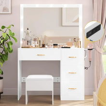 Load image into Gallery viewer, Makeup Vanity with Large Lighted Mirror, Power Outlet, 3 Color Lighting Modes