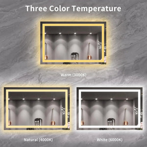 LED Bathroom Mirror 55x36 Anti-Fog Dimmable Backlight Front Light Illuminating