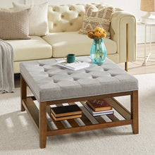 Load image into Gallery viewer, Ottoman Coffee Table Storage Large Square Solid Wood Shelf Living Room Grey