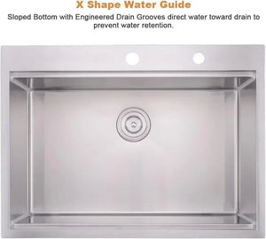 Stainless Steel Drop In Kitchen Sink, 33x19 Inch Drop-In Kitchen Sink, 33" Wide